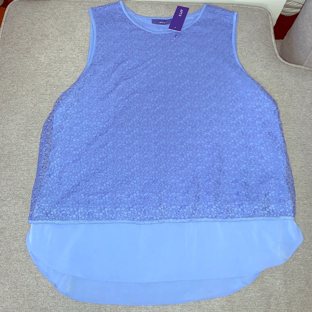 APT 9 PERIWINKLE LACE SLEEVELESS TOP WITH CHIFFON